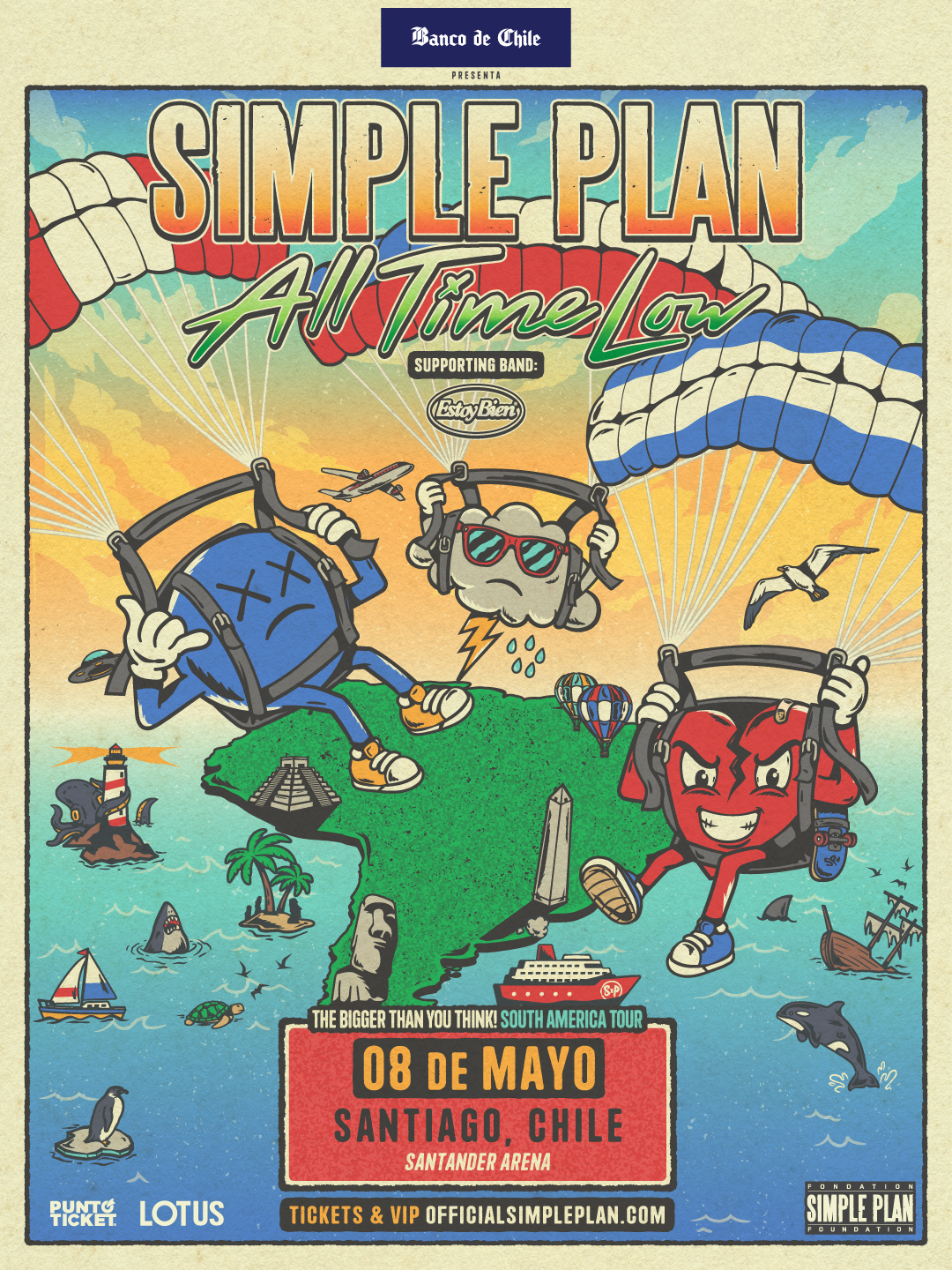 Simple Plan regresa a Chile el 8 de mayo de 2027 en Santander Arena junto a All Time Low y Estoy Bien.